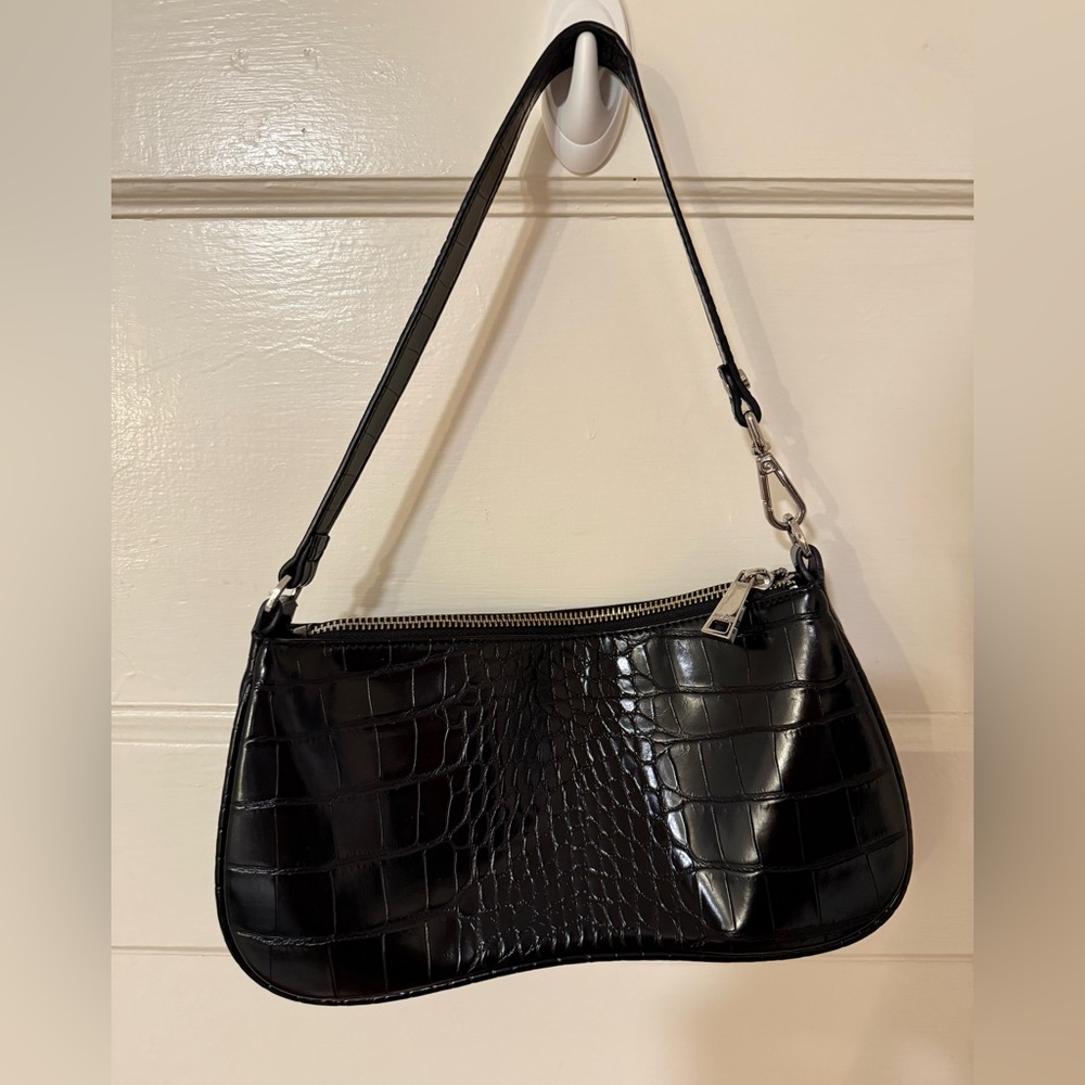 JW PEI Elegant Black Crocodile-Embossed Shoulder Bag